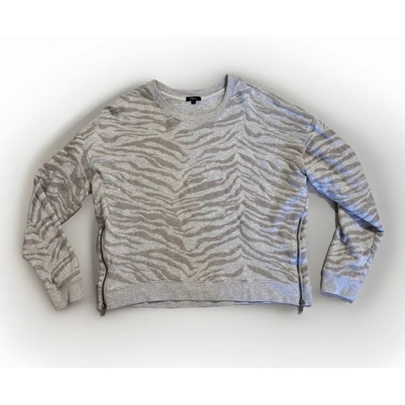 Rails Sweatshirt Top L Marlo Heather Gray Flocked Zebra Double Side Zip Boxy Fit - Picture 8 of 12